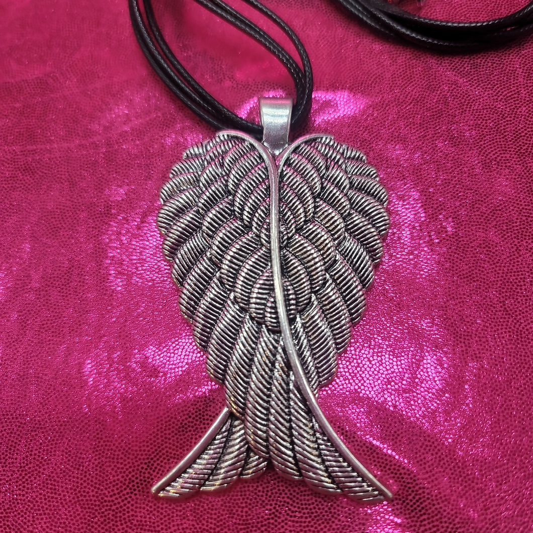 Large Silver Angel Wings Necklace