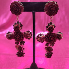 Load image into Gallery viewer, Large Gold &amp; Rose Cross Earrings
