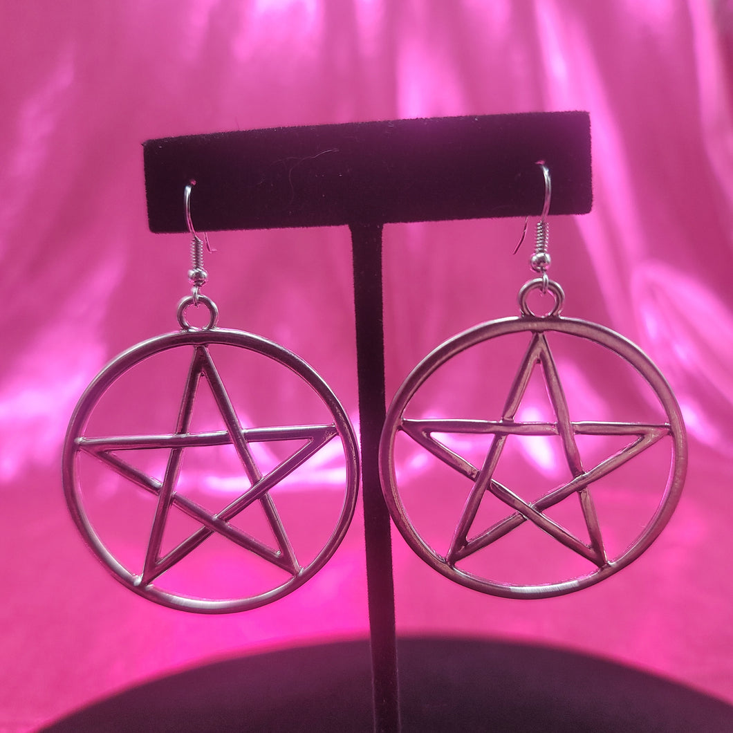 Silver Pentagram Hoops