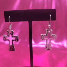 Load image into Gallery viewer, Medium Silver Cutout Cross Earrings
