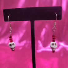 Load image into Gallery viewer, Red Beaded Handmade Skull Earrings
