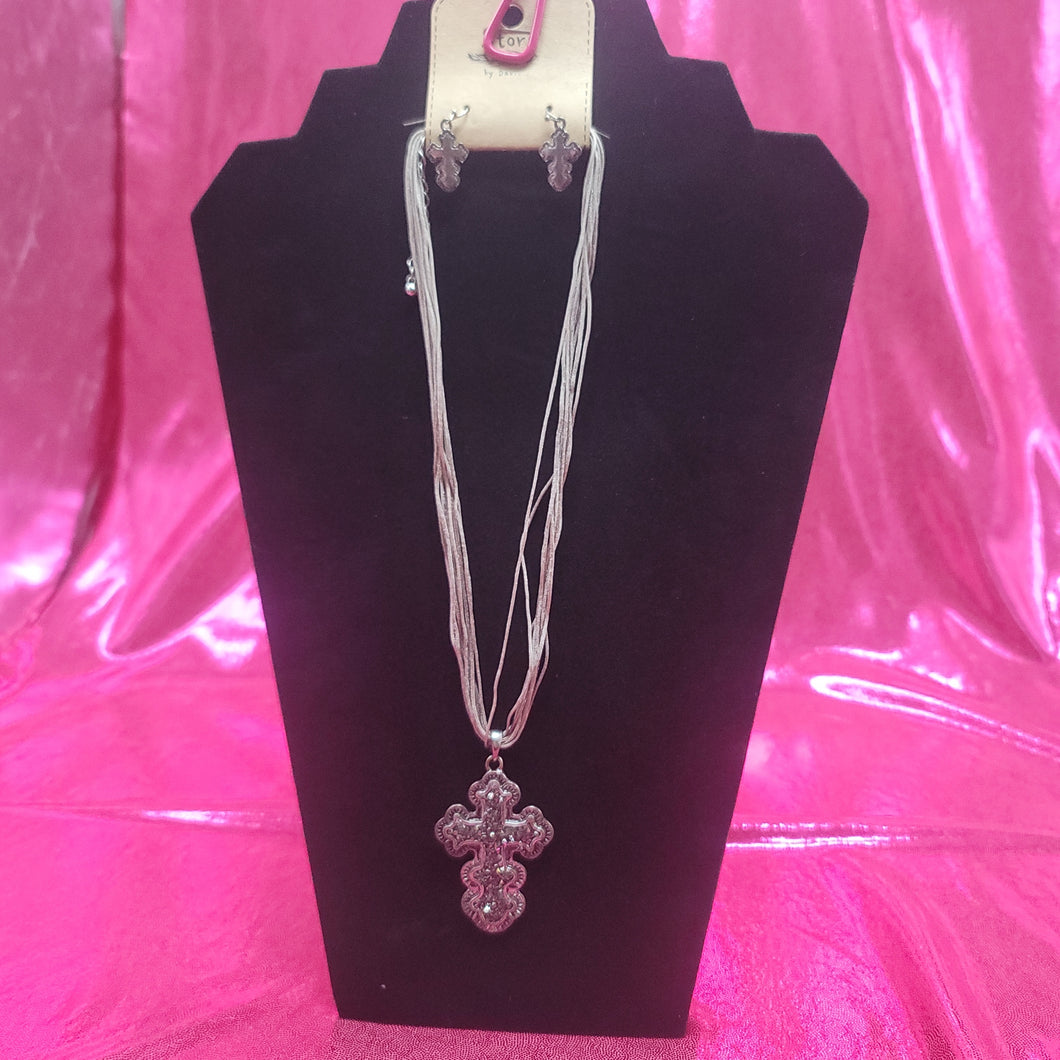 Stylized Cross Necklace and Earring Set