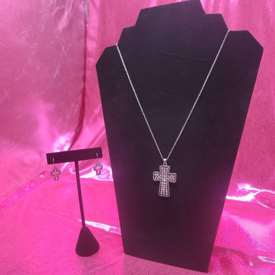 Sparkly Cross Necklace & Earrings Set