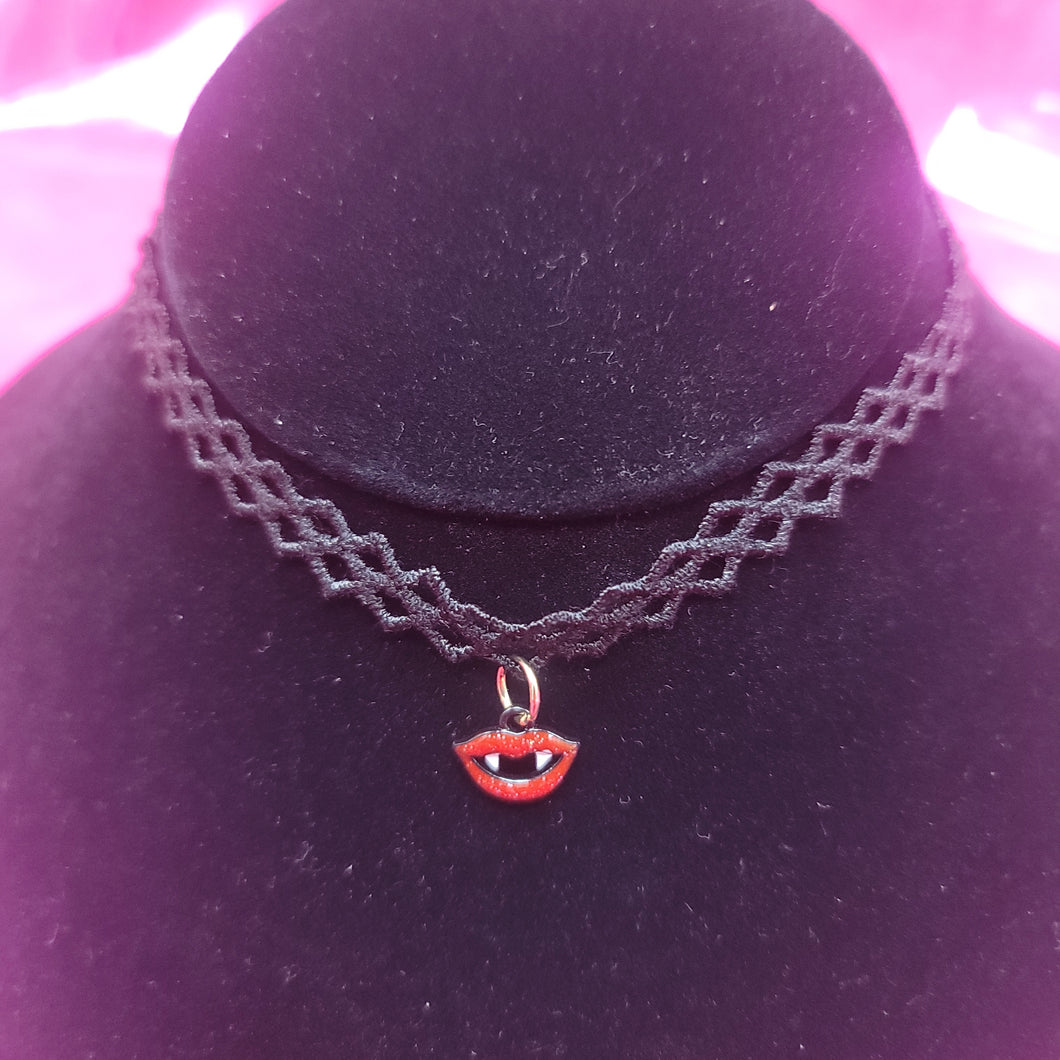 Black Choker with Vampire Lips