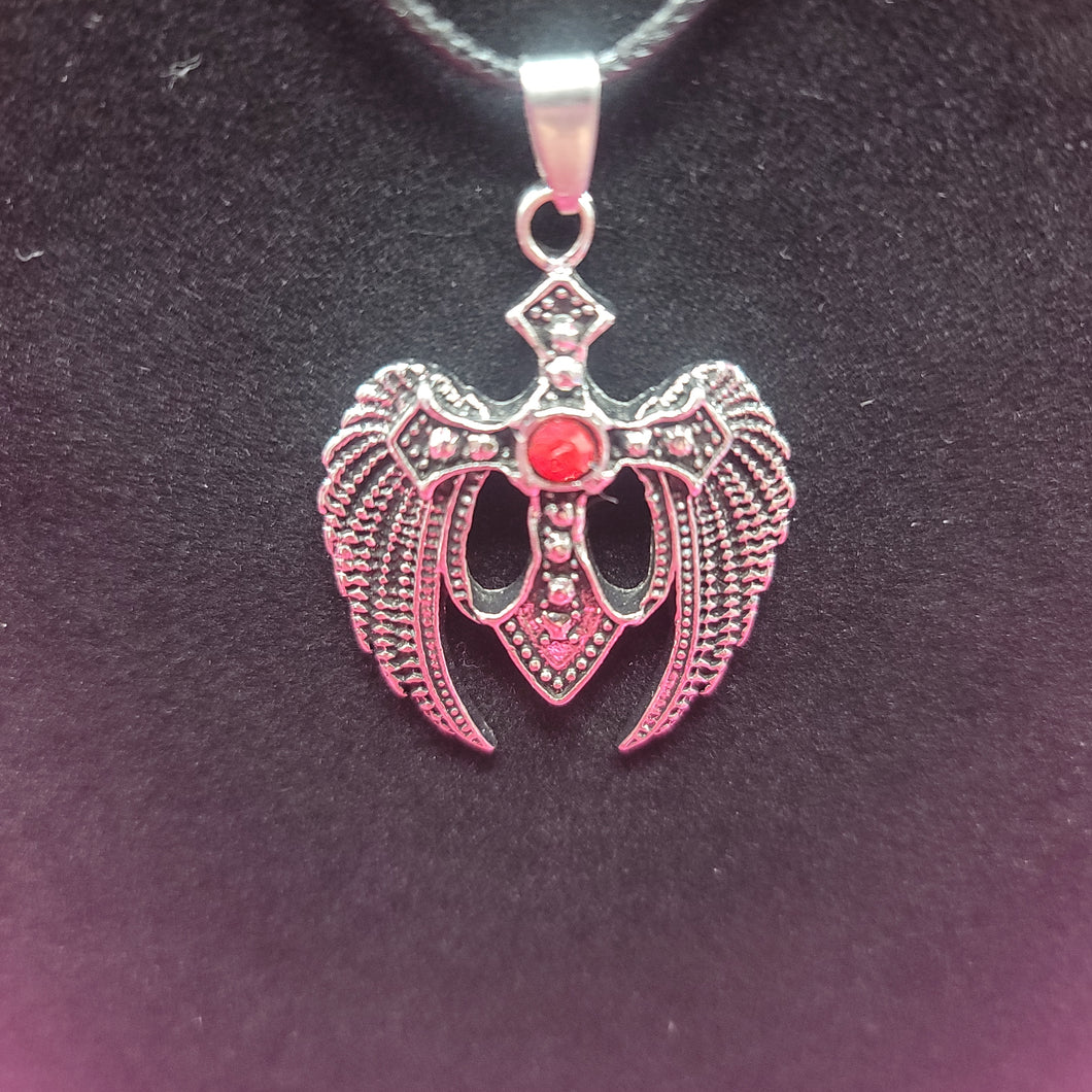 Winged Cross with Red Jewel Accent