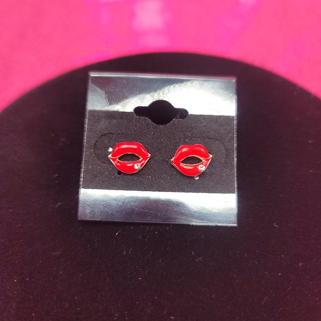 Kissy Lip Earrings with Jewel Accent