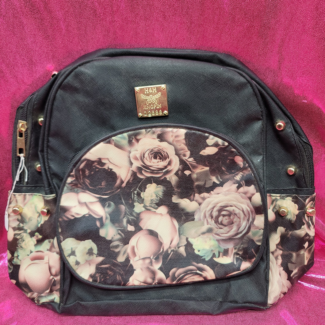 Small Black Floral Backpack