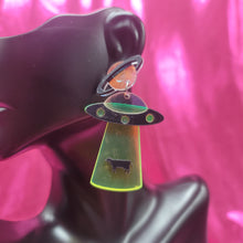 Load image into Gallery viewer, Alien Cow Abduction Earrings
