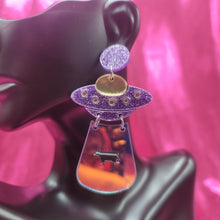 Load image into Gallery viewer, Sparkly UFO Cow Abduction Earrings
