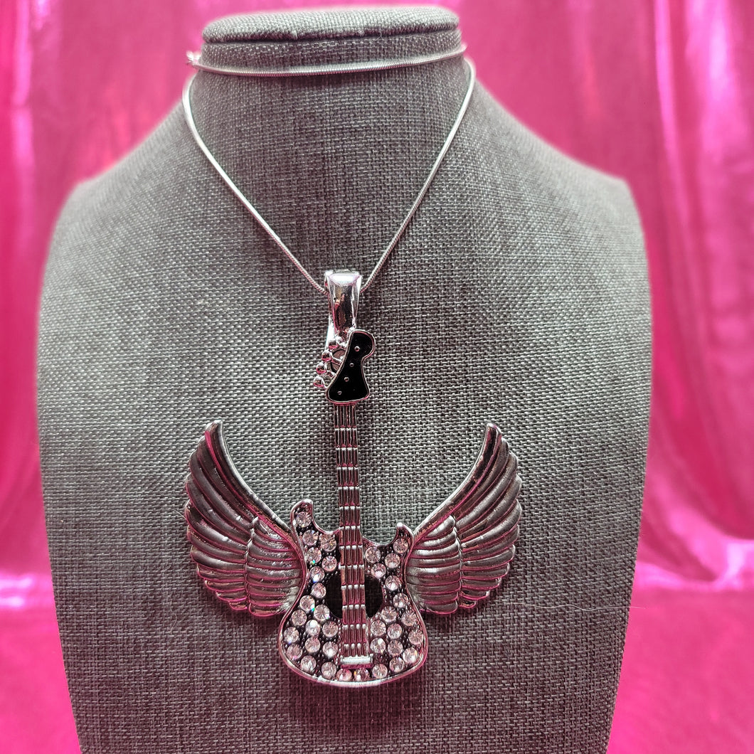 Sparkly Winged Guitar Pendant