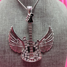Load image into Gallery viewer, Sparkly Winged Guitar Pendant
